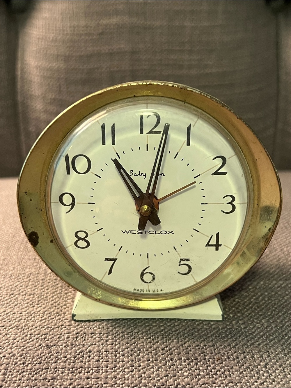 Gold and White Vintage Westclox Baby Ben wind up Table Clock